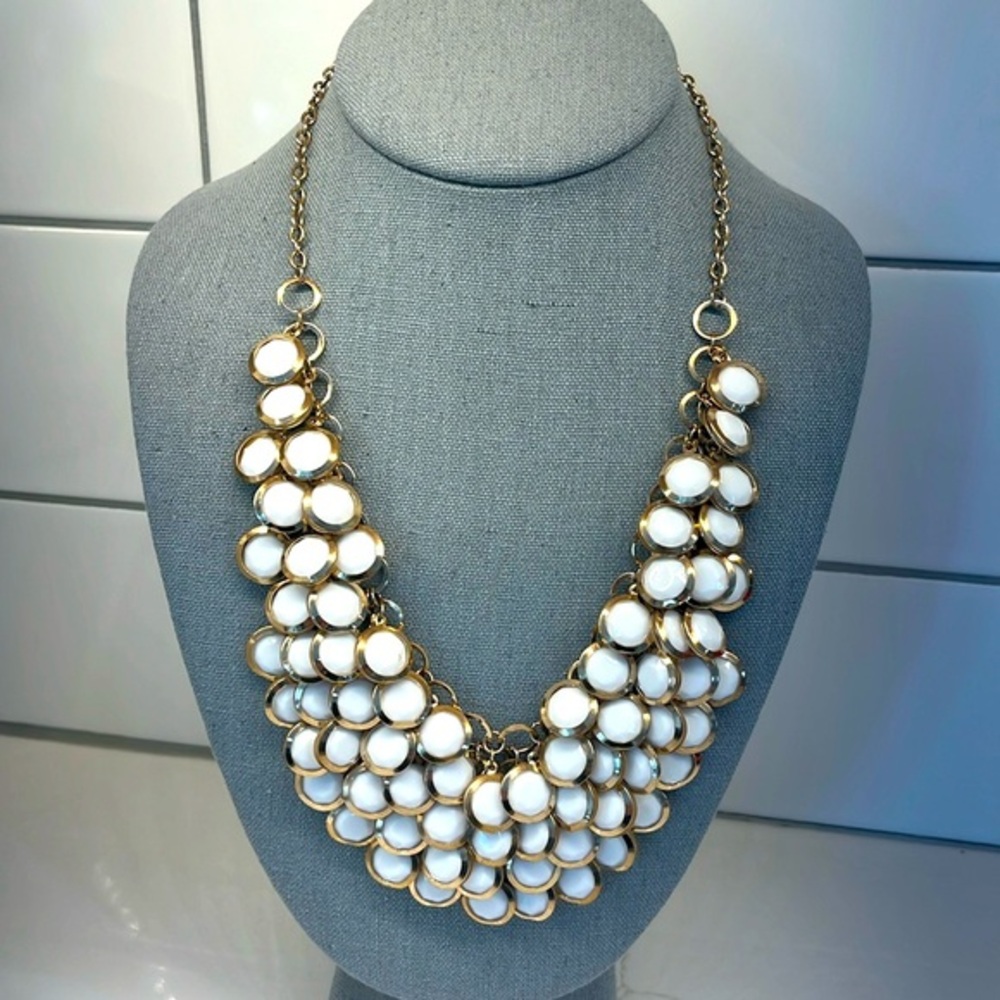 Vintage Bib Necklace with Bright Winter White Dangles
